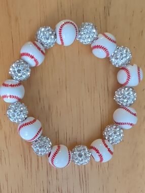 Glitter And Baseball Bead Bracelet NWOT
